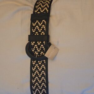 Chico's Stretch Leather Belt Black/ Ecru M/L NWT
